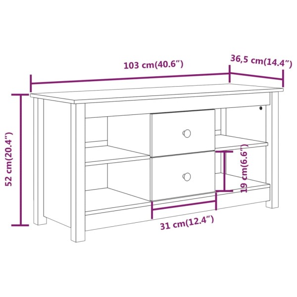 Mueble para TV de madera maciza de pino blanco 103x36,5x52 cm