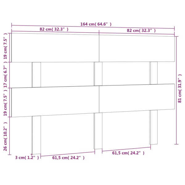 Cabecero de cama madera maciza de pino negro 164x3x81 cm