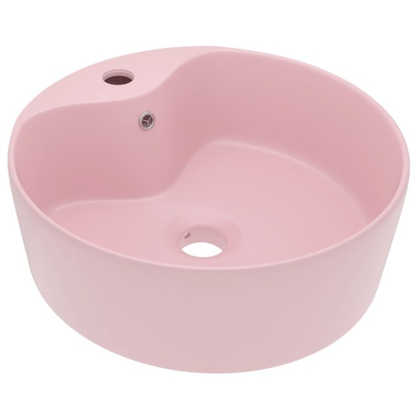 Lavabo lujo con rebosadero cerámica rosa mate 36x13 cm