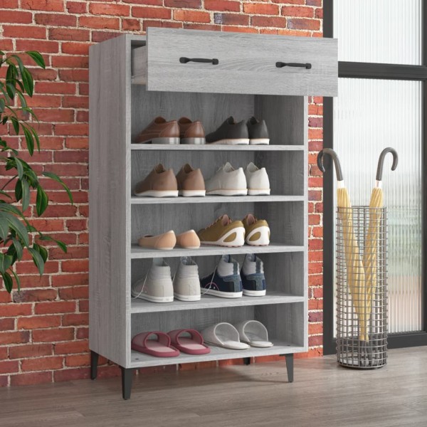 Mueble zapatero madera contrachapada gris Sonoma 60x35x105 cm