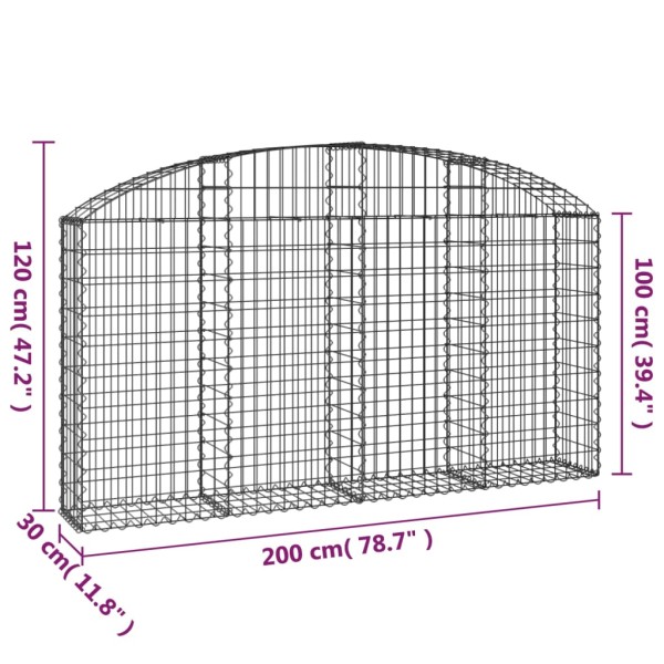 Cesta gaviones forma arco hierro galvanizado 200x30x100/120 cm