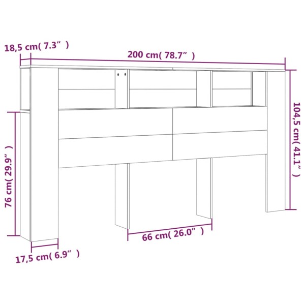 Mueble cabecero gris Sonoma 200x18,5x104,5 cm