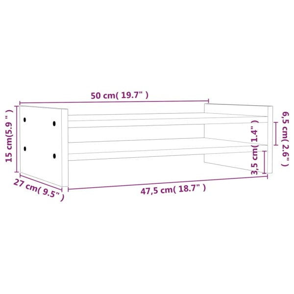 Soporte de monitor madera maciza de pino gris 50x27x15 cm