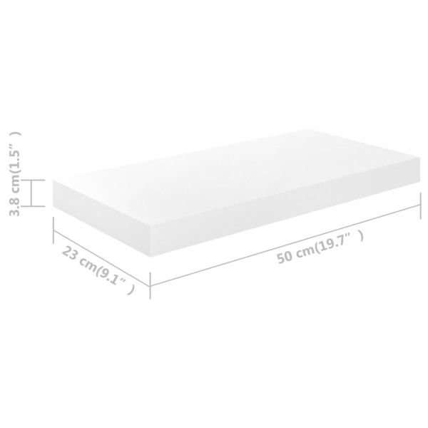 Estante flotante de pared blanco brillante MDF 50x23x3,8 cm