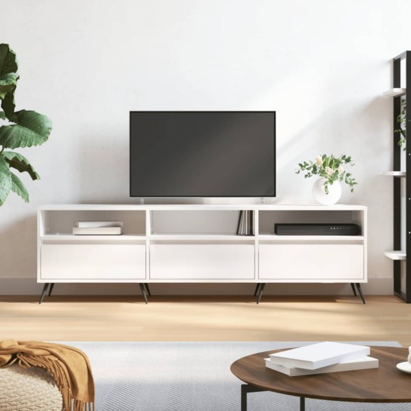 Mueble de TV madera contrachapada blanco brillo 150x30x44,5 cm