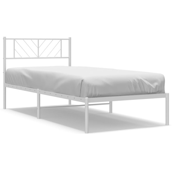 Estructura de cama de metal con cabecero blanco 90x200 cm