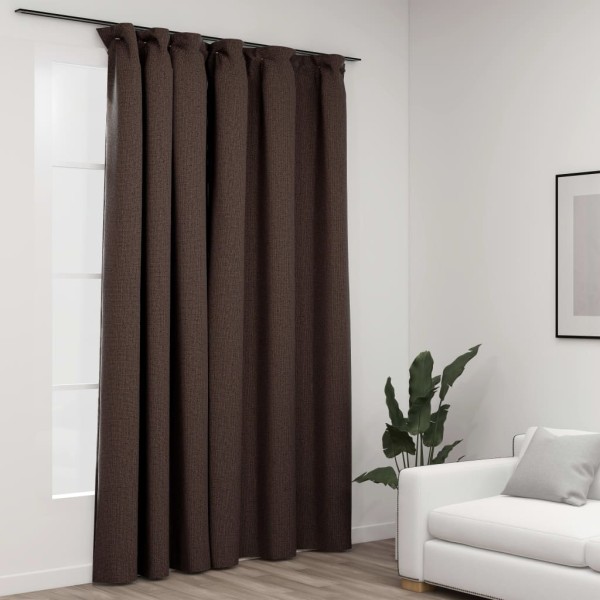 Cortina opaca con ganchos look de lino gris taupe 290x245 cm