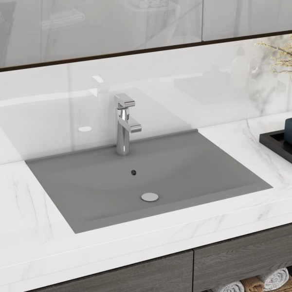 Lavabo de lujo con grifo cerámica 60x46 cm gris claro