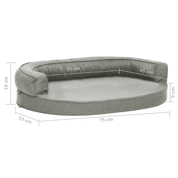 Colchón de cama de perro ergonómico aspecto lino gris 75x53 cm