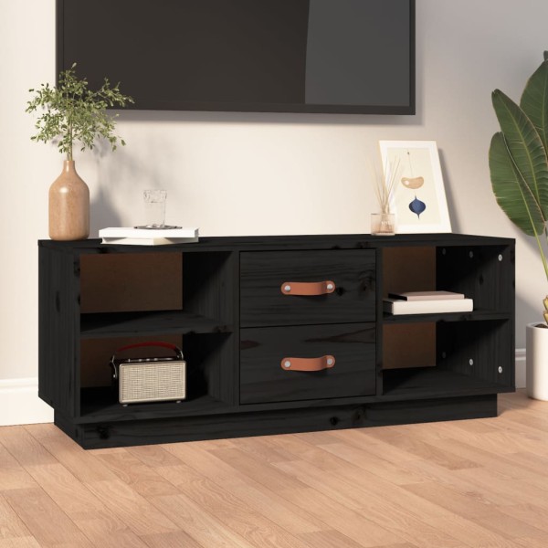 Mueble de TV de madera maciza de pino negro 100x34x40 cm