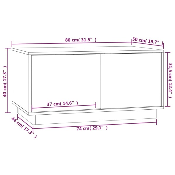 Mesa de centro madera maciza de pino gris 80x50x40 cm