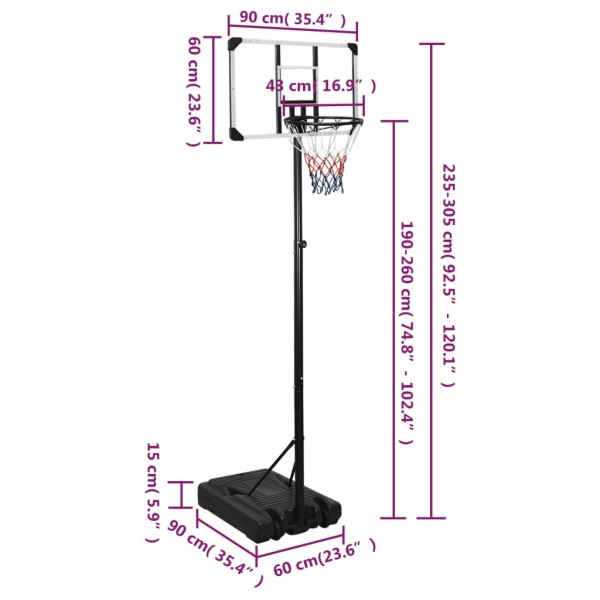 Canasta de baloncesto policarbonato transparente 235-305 cm