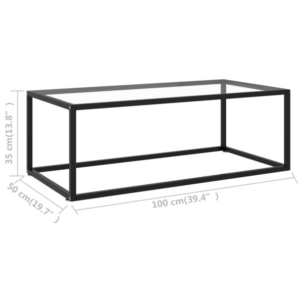 Mesa de centro negra con vidrio templado 100x50x35 cm