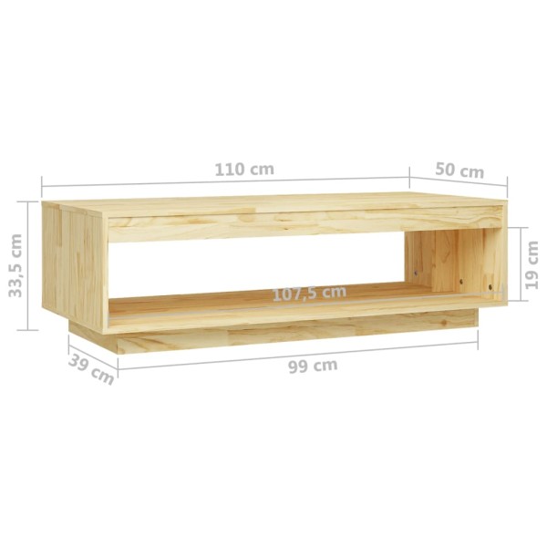 Mesa de centro de madera maciza de pino 110x50x33,5 cm