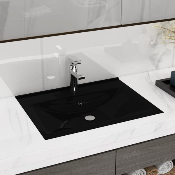 Lavabo lujoso con agujero de grifo cerámica negro mate 60x46 cm