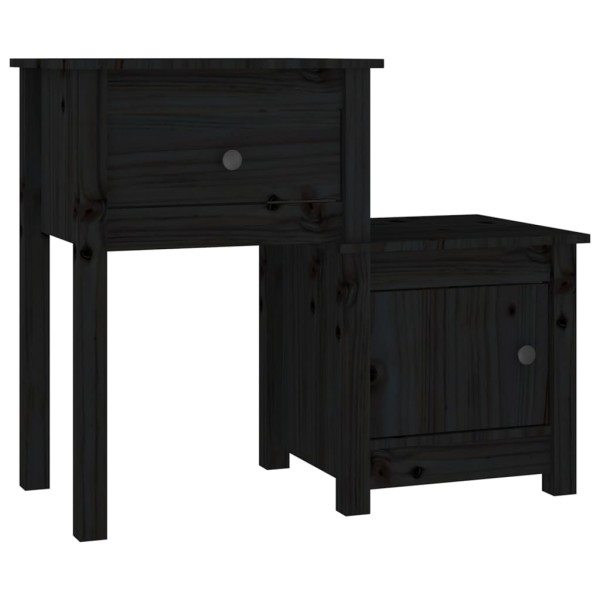 Mesita de noche madera maciza de pino negro 79,5x38x65,5 cm