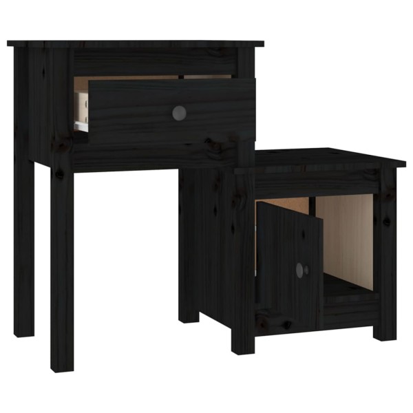 Mesita de noche madera maciza de pino negro 79,5x38x65,5 cm