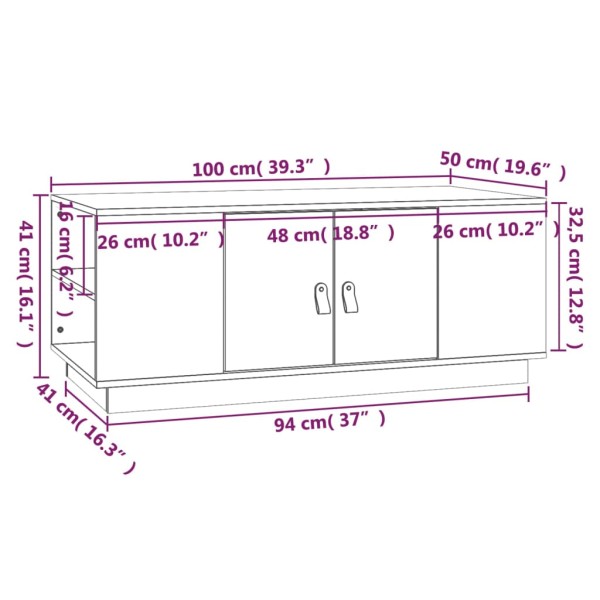 Mesa de centro de madera maciza de pino 100x50x41 cm