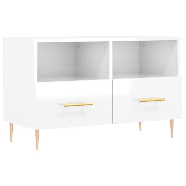 Mueble de TV madera contrachapada blanco brillo 80x36x50 cm