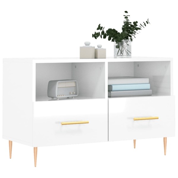 Mueble de TV madera contrachapada blanco brillo 80x36x50 cm