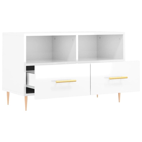 Mueble de TV madera contrachapada blanco brillo 80x36x50 cm