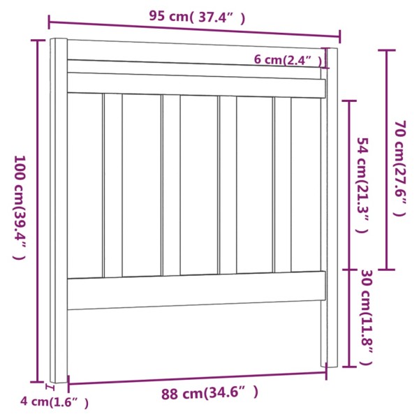 Cabecero de cama madera maciza de pino blanco 95x4x100 cm