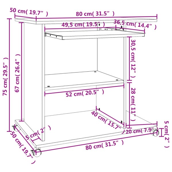 Mesa de ordenador madera contrachapada blanco 80x50x75 cm