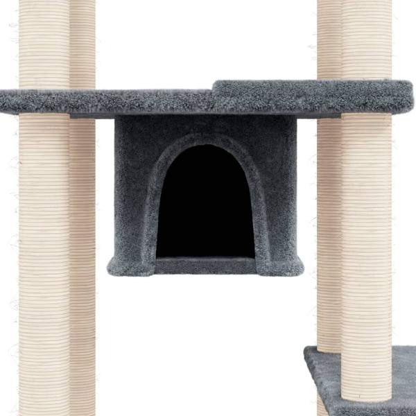 Rascador para gatos con postes de sisal gris oscuro 176 cm