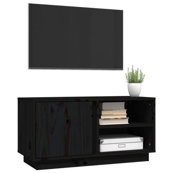 Mueble de TV madera maciza de pino negro 80x35x40,5 cm