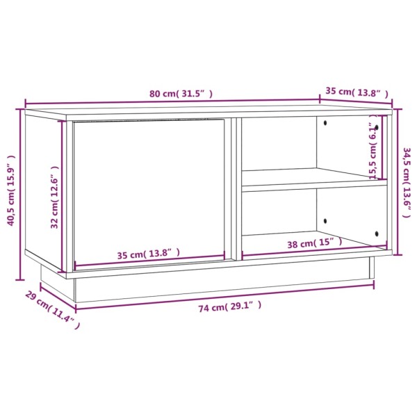 Mueble de TV madera maciza de pino negro 80x35x40,5 cm