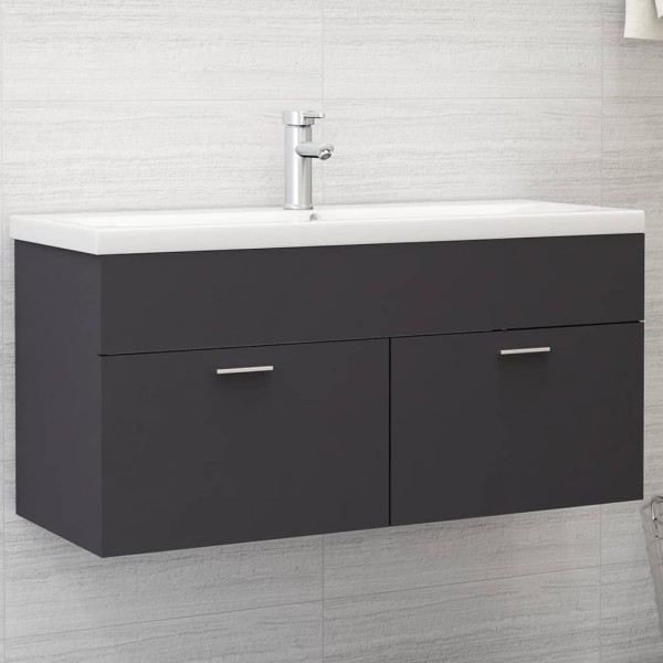 Armario para lavabo madera contrachapada gris 100x38,5x46 cm