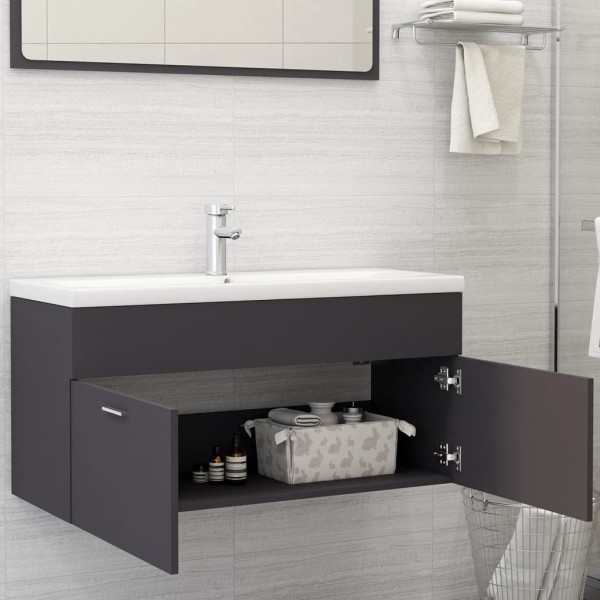 Armario para lavabo madera contrachapada gris 100x38,5x46 cm