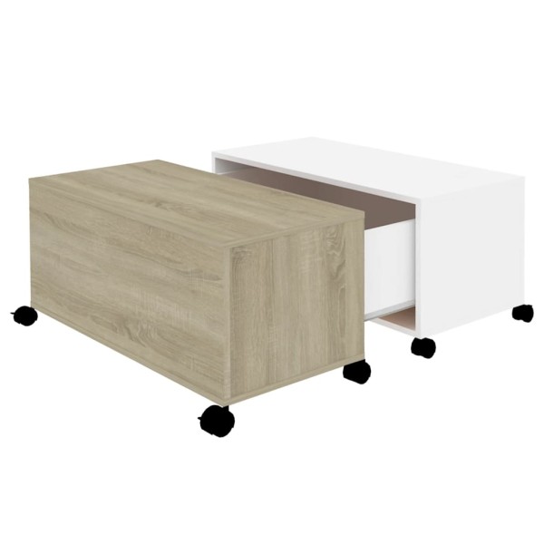 Mesa de centro madera contrachapada blanco y roble 75x75x38 cm