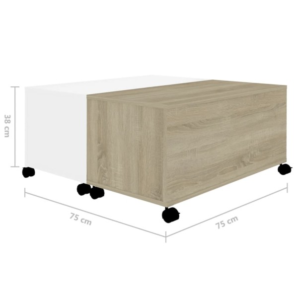 Mesa de centro madera contrachapada blanco y roble 75x75x38 cm