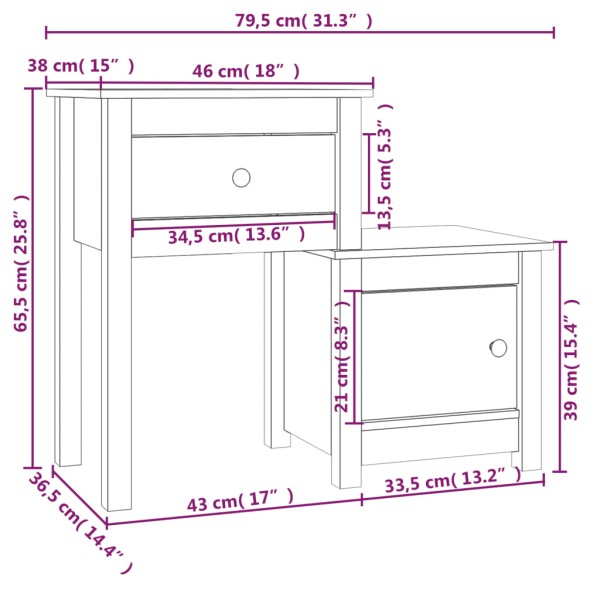 Mesita de noche madera maciza de pino 79,5x38x65,5 cm