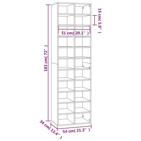 Zapatero de madera contrachapada roble marrón 54x34x183 cm