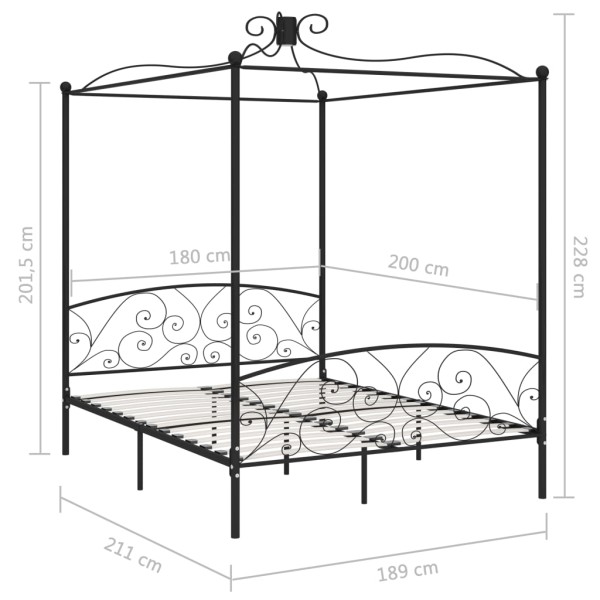 Estructura de cama con dosel metal negro 180x200 cm