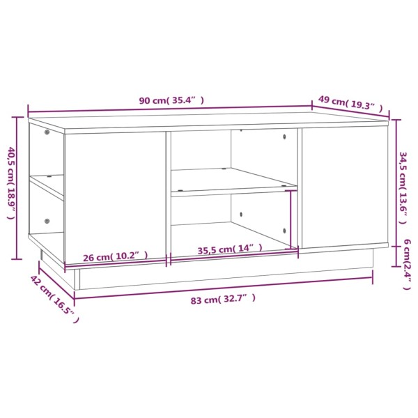 Mesa de centro de madera maciza de pino 90x49x40,5 cm