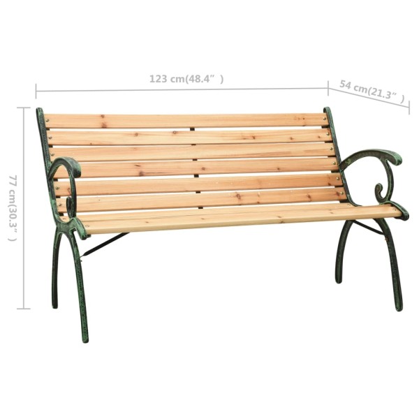 Banco de jardín hierro fundido y madera maciza de abeto 123 cm