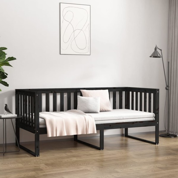 Sofá cama madera maciza de pino negro 90x190 cm