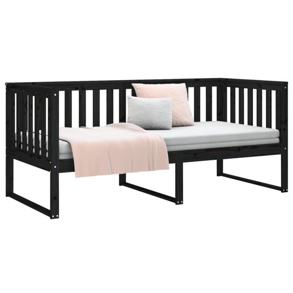 Sofá cama madera maciza de pino negro 90x190 cm