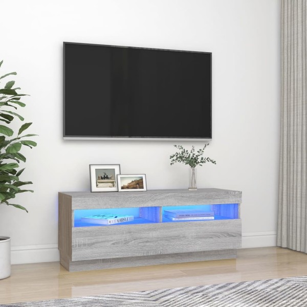 Mueble de TV con luces LED gris Sonoma 100x35x40 cm