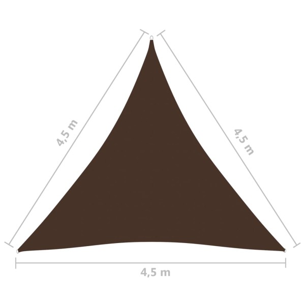 Toldo de vela triangular tela Oxford marrón 4,5x4,5x4,5 m