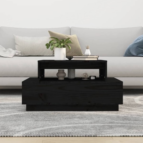 Mesa de centro madera maciza de pino negro 80x55x40,5 cm