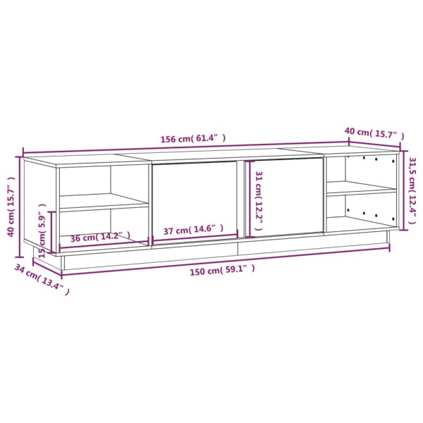 Mueble de TV madera maciza de pino gris 156x40x40 cm