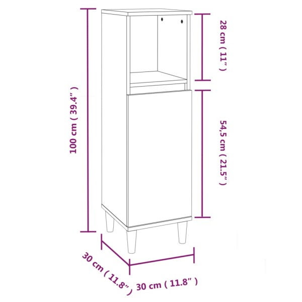 Armario de baño madera contrachapada blanco brillo 30x30x100 cm