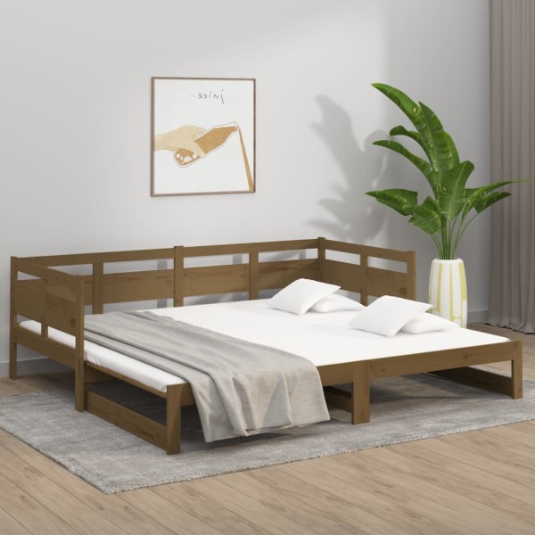 Sofá cama extraíble madera de pino marrón miel 2x(80x200) cm