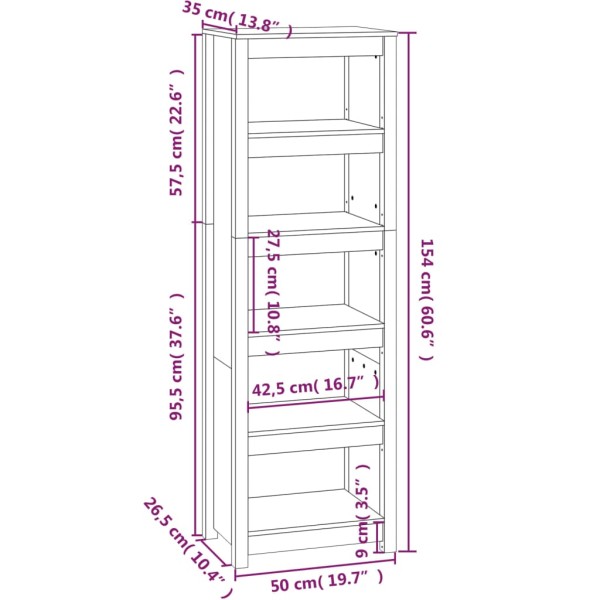 Estantería madera maciza de pino negra 50x35x154 cm