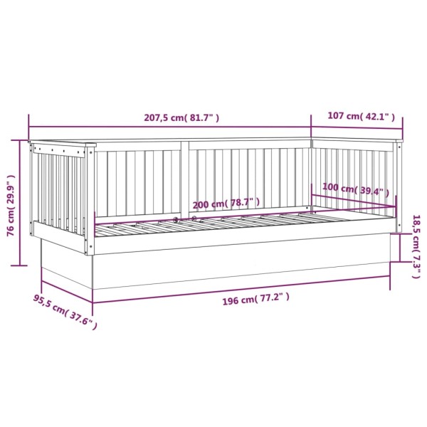 Sofá cama de madera maciza de pino negro 100x200 cm