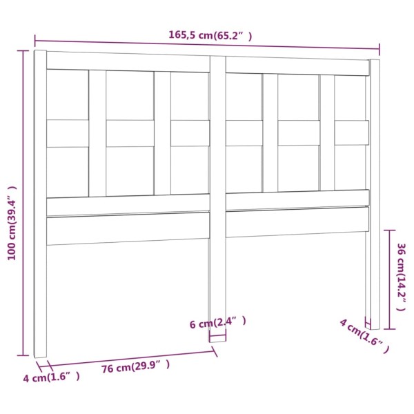 Cabecero de cama madera maciza de pino 165,5x4x100 cm